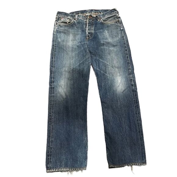 RARE SELVEDGE LUCKY BRAND VINTAGE CUFFED RED EDGE JEAN BACK CINCH USA MADE 33x32 - Picture 3 of 14